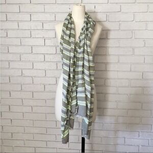 Ann Taylor Women's Green & Gray stripe lightweight‎ scarf
